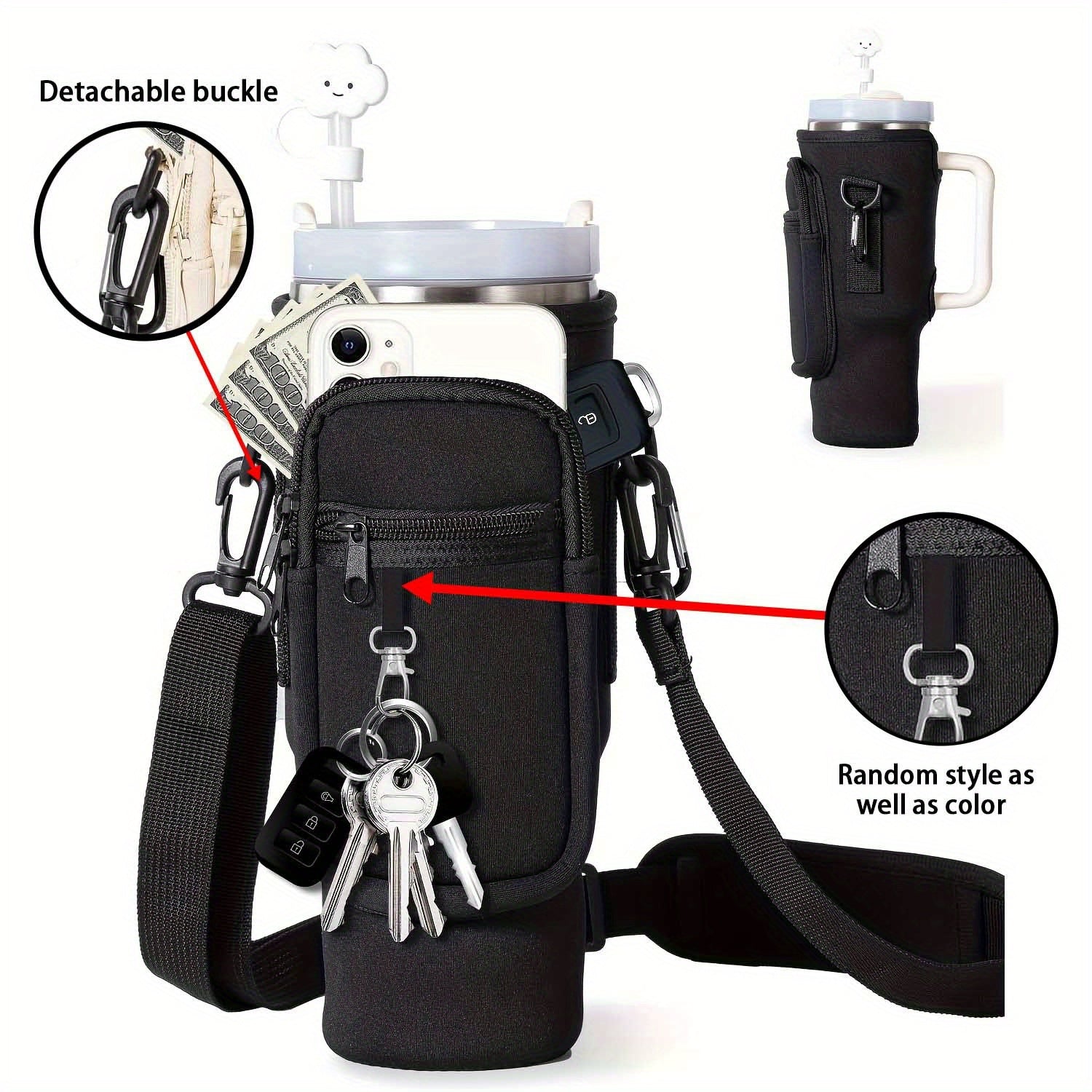 40oz Thermos Cup Holder Submersible Water Bottle Carrying Bag Handle Car Insulation Letter Mug Cover, Tumbler Chloroprene Rubber Water Bottle, Sports Mountaineering Cup Cover, Suitable for 5 Occasions, School, Outdoor, Climbi